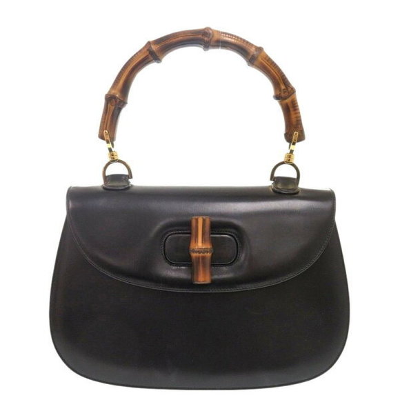 Gucci Bamboo Turnlock Leather Black Handbag - Picture 1 of 8